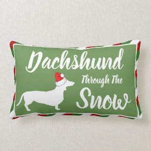 Dachshund Through The Snow Christmas Stripes Lumbar Cushion
