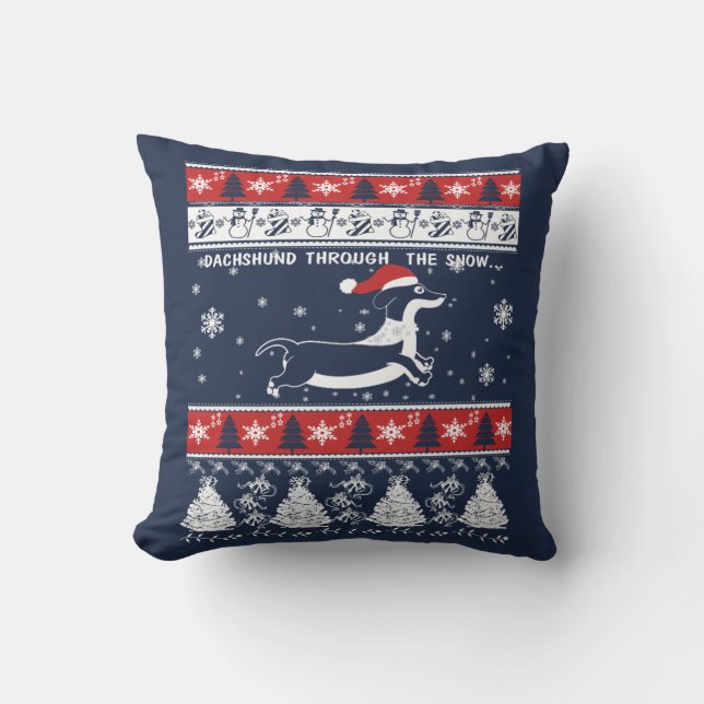 DACHSHUND THROUGH THE SNOW CUSHION (Front)