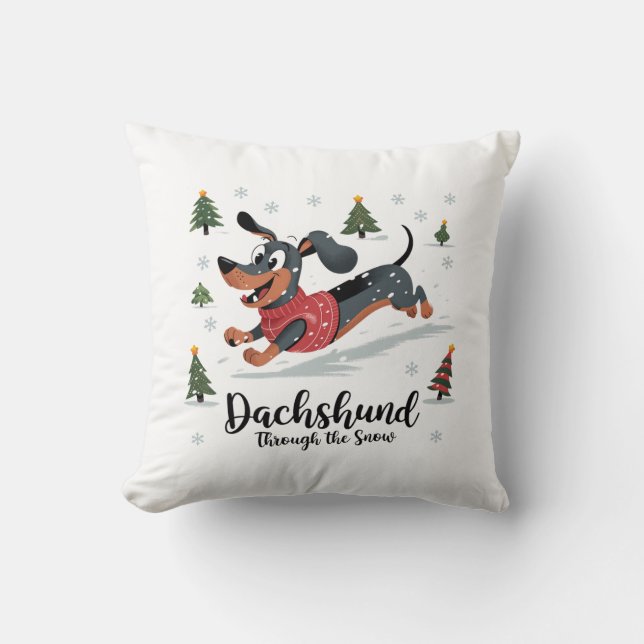Dachshund Through the Snow Cushion (Front)