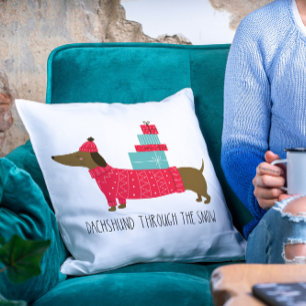 Dachshund Through The Snow Cute Christmas Dog Fun Cushion