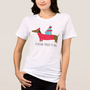 Dachshund Through The Snow Cute Christmas Dog Fun Tri-Blend Shirt