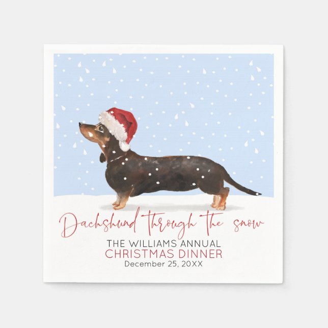 DACHSHUND THROUGH THE SNOW Cute Christmas Party Napkin (Front)