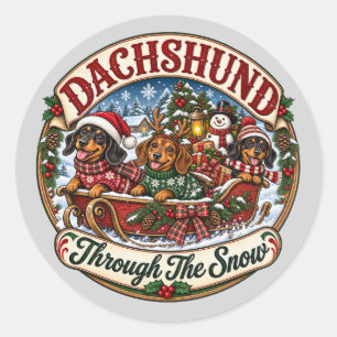 Dachshund Through the Snow Cute Christmas Sleigh Classic Round Sticker