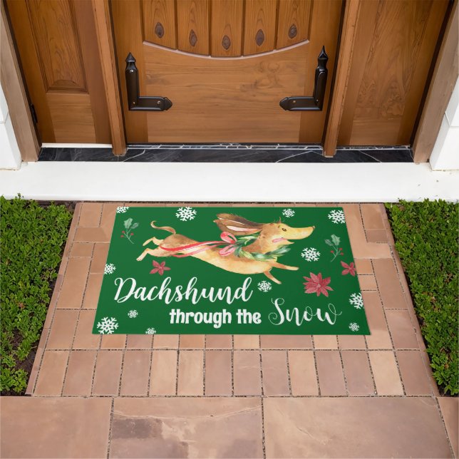 Dachshund Through the Snow Cute Dog Christmas Doormat (Outdoor)
