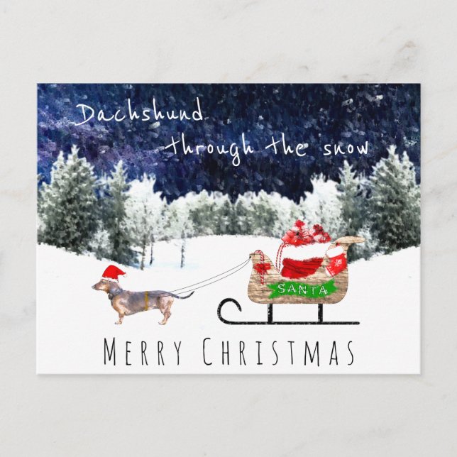 Dachshund through the snow cute dog christmas post postcard (Front)