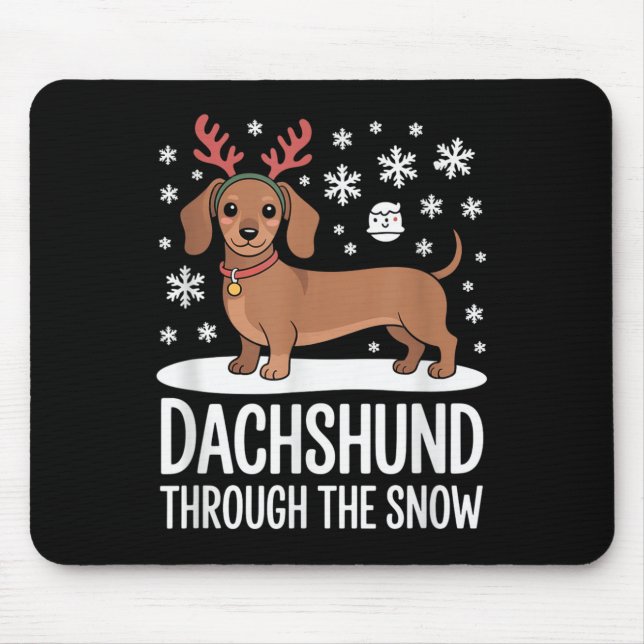 Dachshund Through The Snow Cute Reindeer Christmas Mouse Mat (Front)