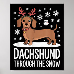 Dachshund Through The Snow Cute Reindeer Christmas Poster