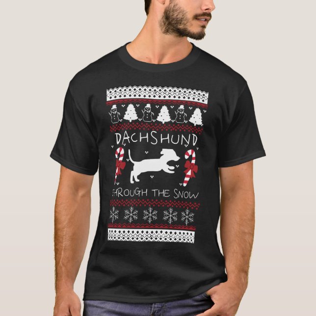 Dachshund Through The Snow Dachshund Ugly Christma T-Shirt (Front)