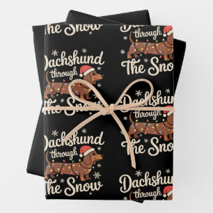 Dachshund Through The Snow Dog Christmas Lights Wrapping Paper Sheet