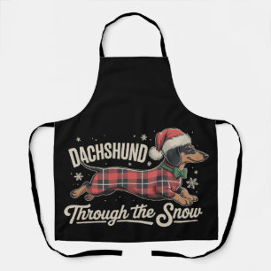 Dachshund Through The Snow Dog Christmas Plaid Apron
