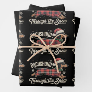Dachshund Through The Snow Dog Christmas Plaid Wrapping Paper Sheet