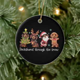 Dachshund Through The Snow Funny Christmas Dogs Ceramic Tree Decoration