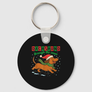 Dachshund Through The Snow Funny Christmas Wiener  Key Ring