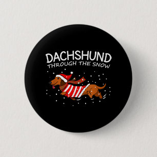 Dachshund Through The Snow Funny Dog Christmas 6 Cm Round Badge