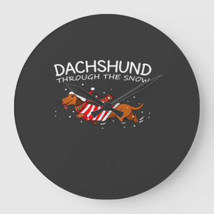 Dachshund Through The Snow Funny Dog Christmas Cla Large Clock