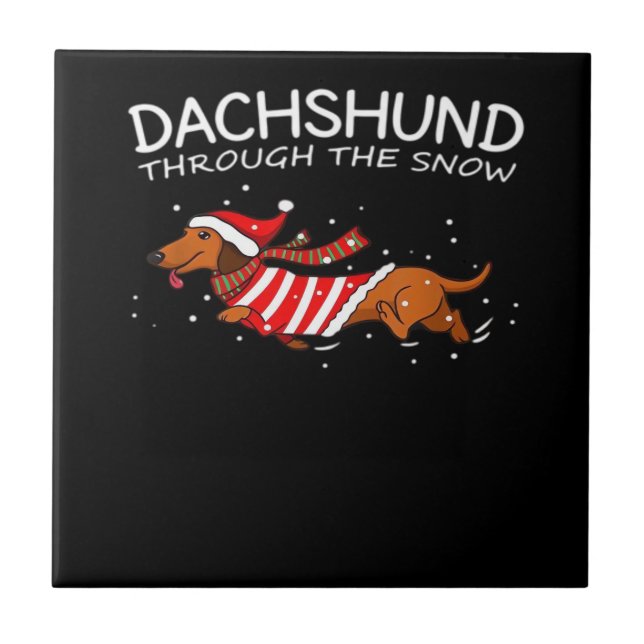 Dachshund Through The Snow Funny Dog Christmas Cla Tile (Front)
