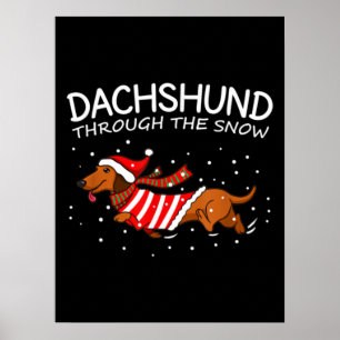 Dachshund Through The Snow Funny Dog Christmas Poster