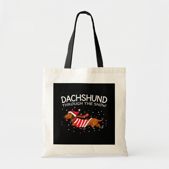 Dachshund Through The Snow Funny Dog Christmas Tote Bag (Front)