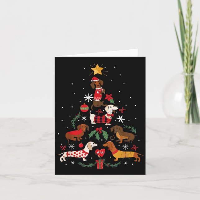 Dachshund Through The Snow Funny Dog Christmas Tre Card (Front)