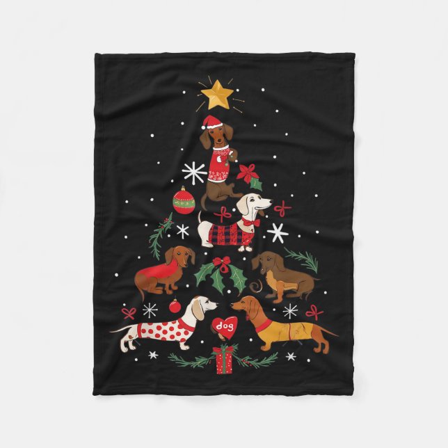 Dachshund Through The Snow Funny Dog Christmas Tre Fleece Blanket (Front)