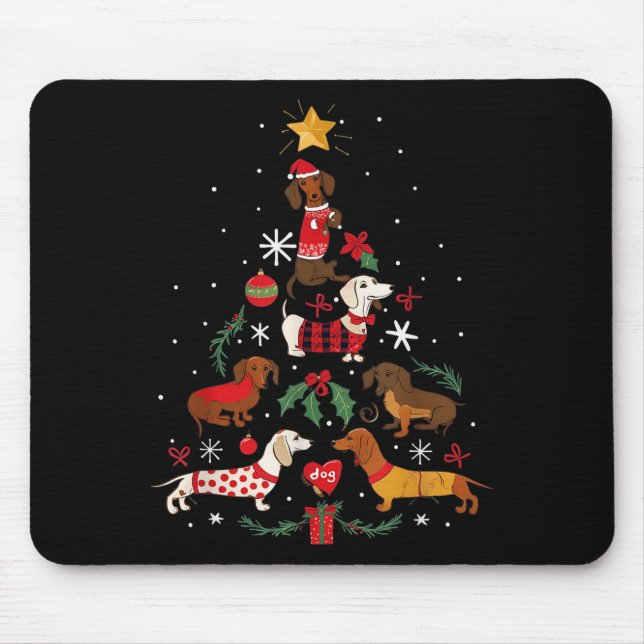 Dachshund Through The Snow Funny Dog Christmas Tre Mouse Mat (Front)