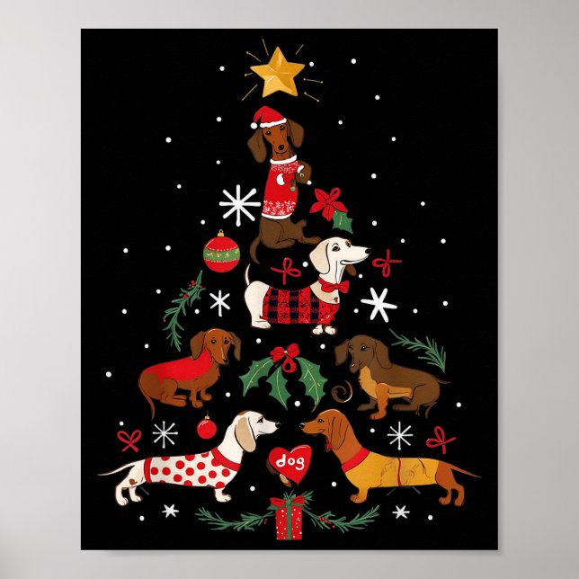Dachshund Through The Snow Funny Dog Christmas Tre Poster (Front)