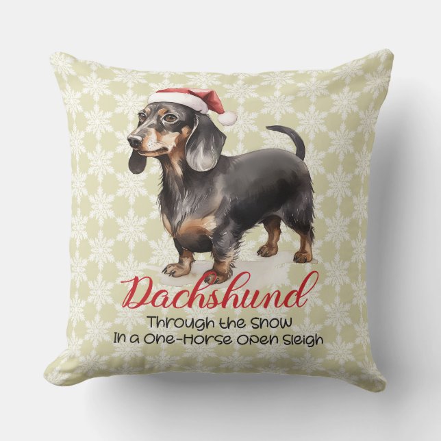 Dachshund Through The Snow in a One-Horse Sleigh Cushion (Front)