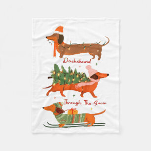 Dachshund Through The Snow Merry Christmas Dachshu Fleece Blanket