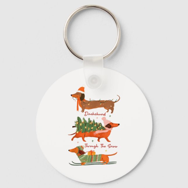 Dachshund Through The Snow Merry Christmas Dachshu Key Ring (Front)