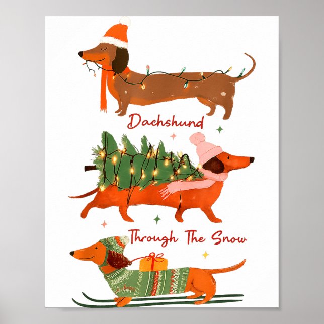 Dachshund Through The Snow Merry Christmas Dachshu Poster (Front)