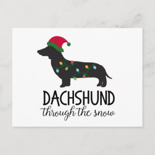 Dachshund Through The Snow Post Card, Christmas Holiday Postcard