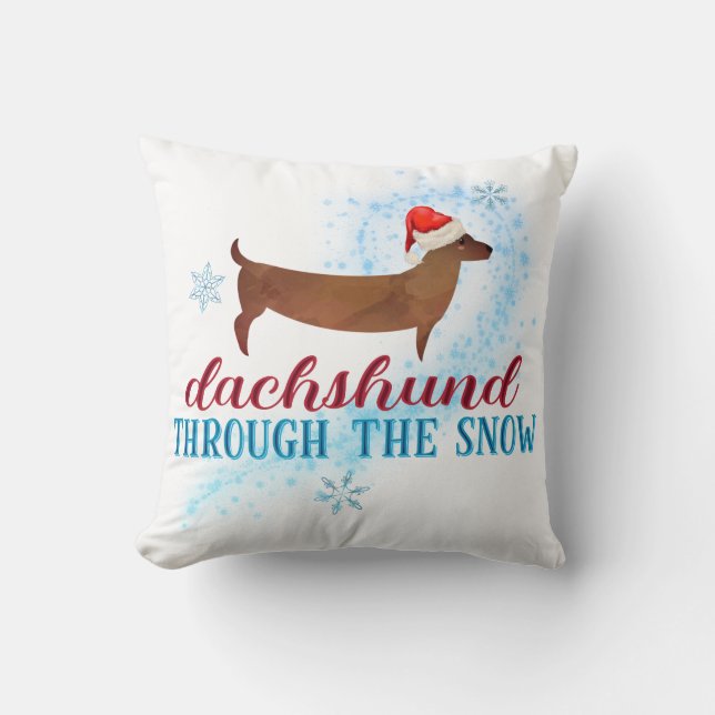 Dachshund Through the Snow Santa Dog Christmas Cushion (Front)