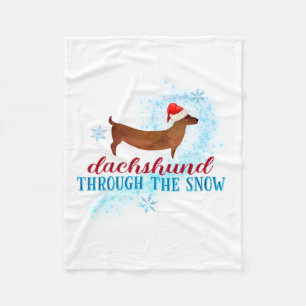 Dachshund Through The Snow Santa Dog Christmas Fleece Blanket