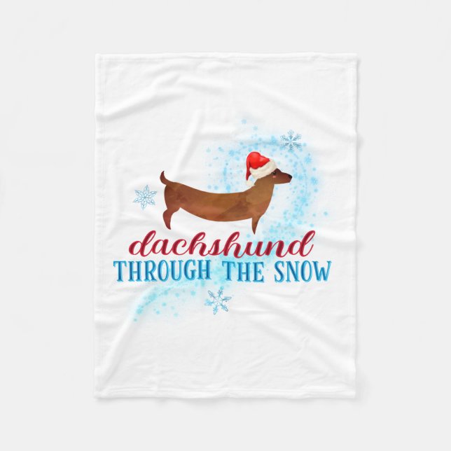 Dachshund Through The Snow Santa Dog Christmas  Fleece Blanket (Front)