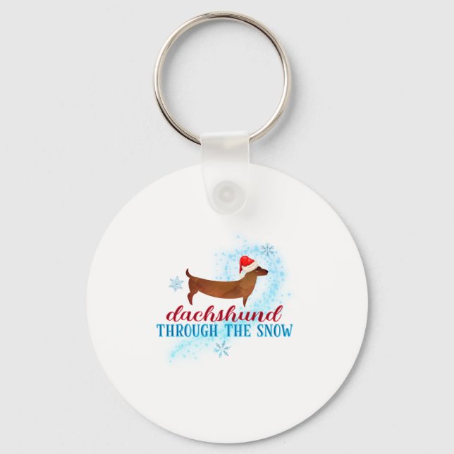 Dachshund Through The Snow Santa Dog Christmas  Key Ring (Front)