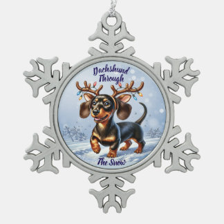 Dachshund Through the Snow  Snowflake Pewter Christmas Ornament