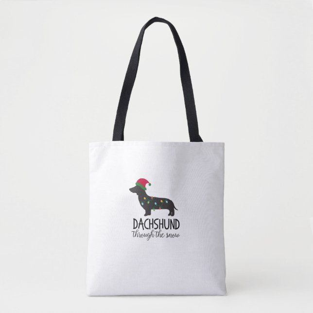 Dachshund Through The Snow Tote, Christmas Tote Bag (Front)