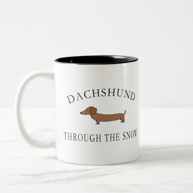 Dachshund Through The Snow Two-Tone Coffee Mug (Left)