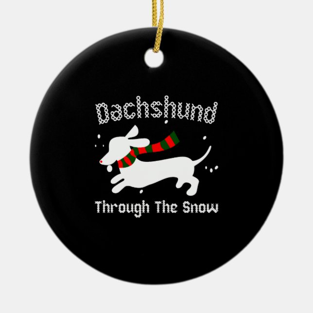 Dachshund Through The Snow Ugly Christmas Sweater Ceramic Tree Decoration (Front)