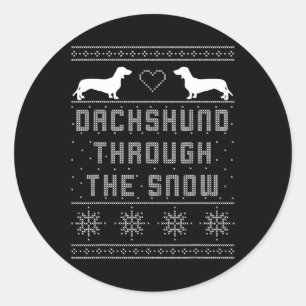 Dachshund Through The Snow Ugly Christmas Sweater  Classic Round Sticker