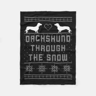 Dachshund Through The Snow Ugly Christmas Sweater  Fleece Blanket