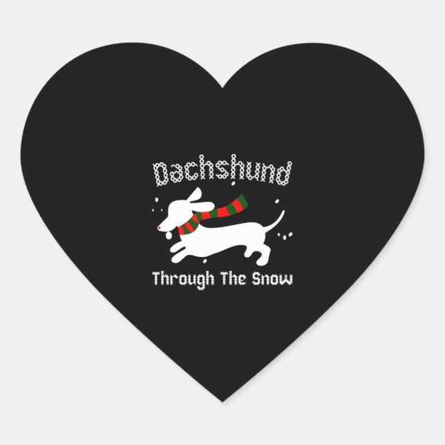 Dachshund Through The Snow Ugly Christmas Sweater Heart Sticker (Front)