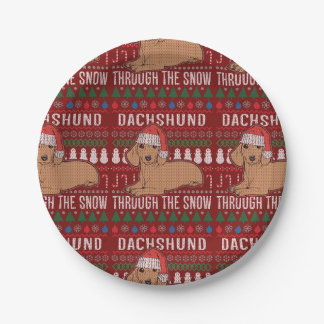 Dachshund Through The Snow Ugly Christmas Sweater Paper Plate