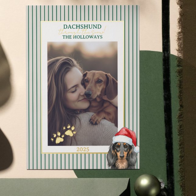 Dachshund through the Snow Watercolor Foil Holiday Card (Send Paw-liday Greetings with this Dachshund through the Snow Watercolor Foil Holiday Card! )