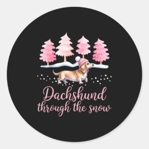 Dachshund Through The Snow Wiener Dog Christmas Classic Round Sticker