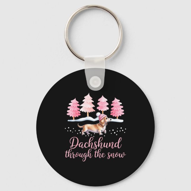 Dachshund Through The Snow Wiener Dog Christmas  Key Ring (Front)