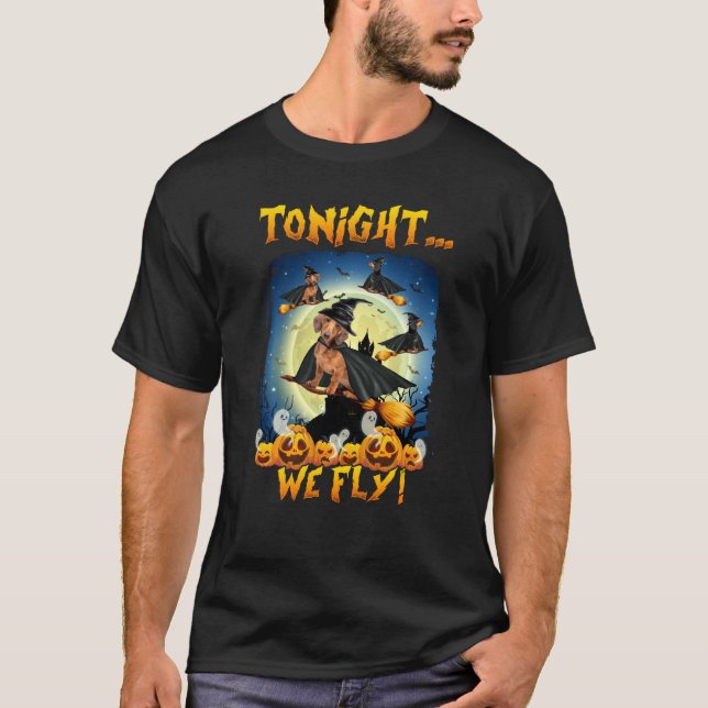 Dachshund Tonight We Fly Funny Dachshund Witch Fly T-Shirt (Front)