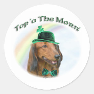 Dachshund Top of the Morn'; Dachshund St. Patrick Classic Round Sticker