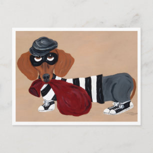 Dachshund Treat Thief Burglar Holiday Postcard