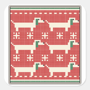 Dachshund Ugly Christmas Sweater Knit Pattern Square Sticker